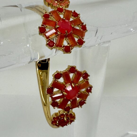 Kate Spade Red coral Sunburst Cluster Hinged Cuff Bracelet | Gold Tone - Picture 1 of 7